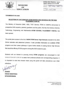 Selection of Stem SHS on the 2023 Placement Portal