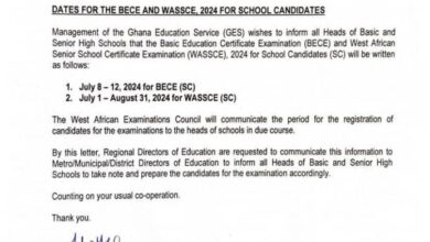 GES Announces 2024 BECE and WASSCE Examination Dates