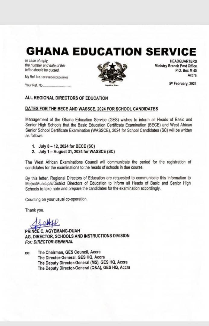 GES Announces 2024 BECE and WASSCE Examination Dates iCreateGH