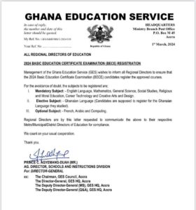 2024 BECE Registration and Subject Selection
